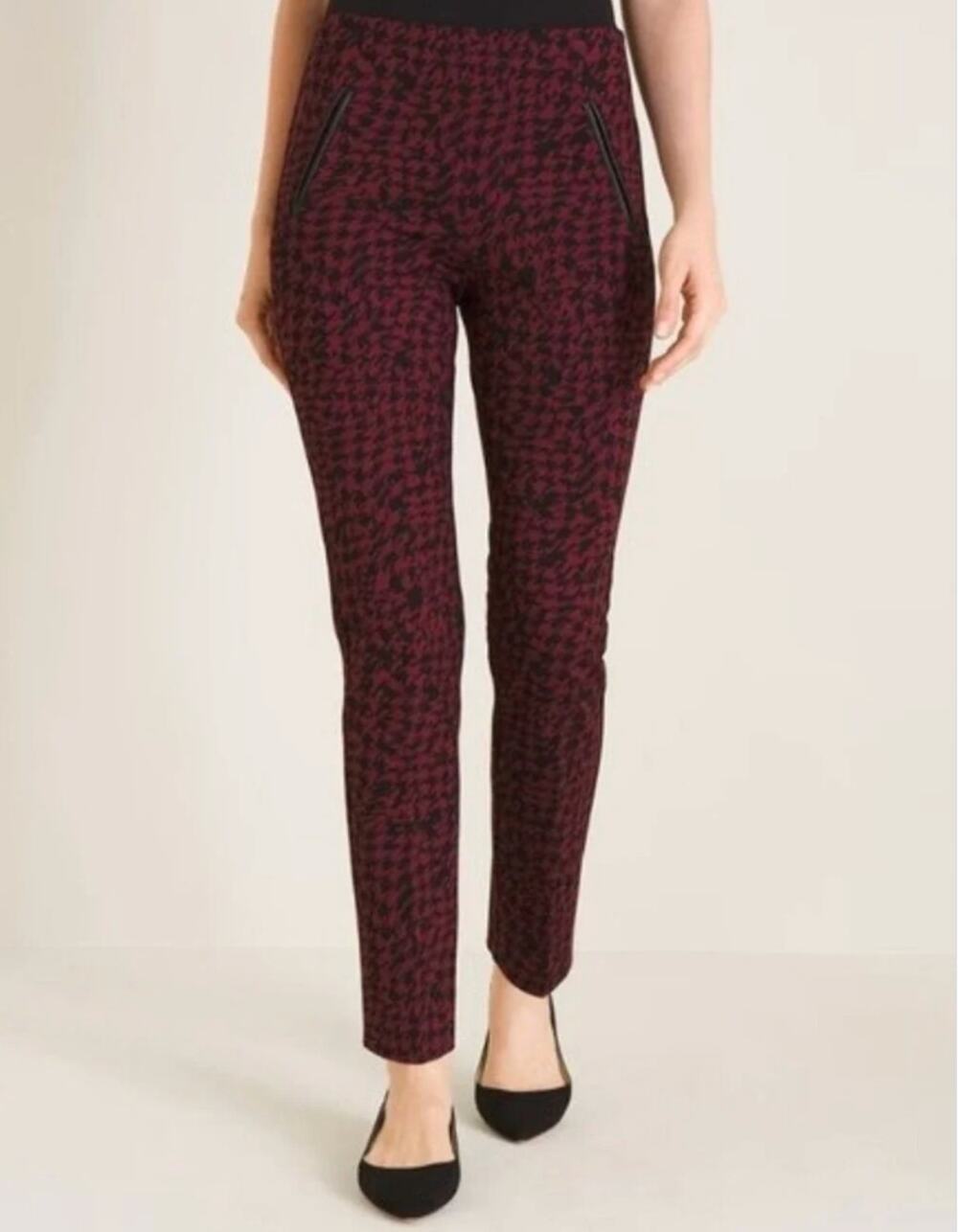 Chico's Burgundy So Slimming Juliet Slim Leg Ponte Pants L/14 Elastic Waist Chic